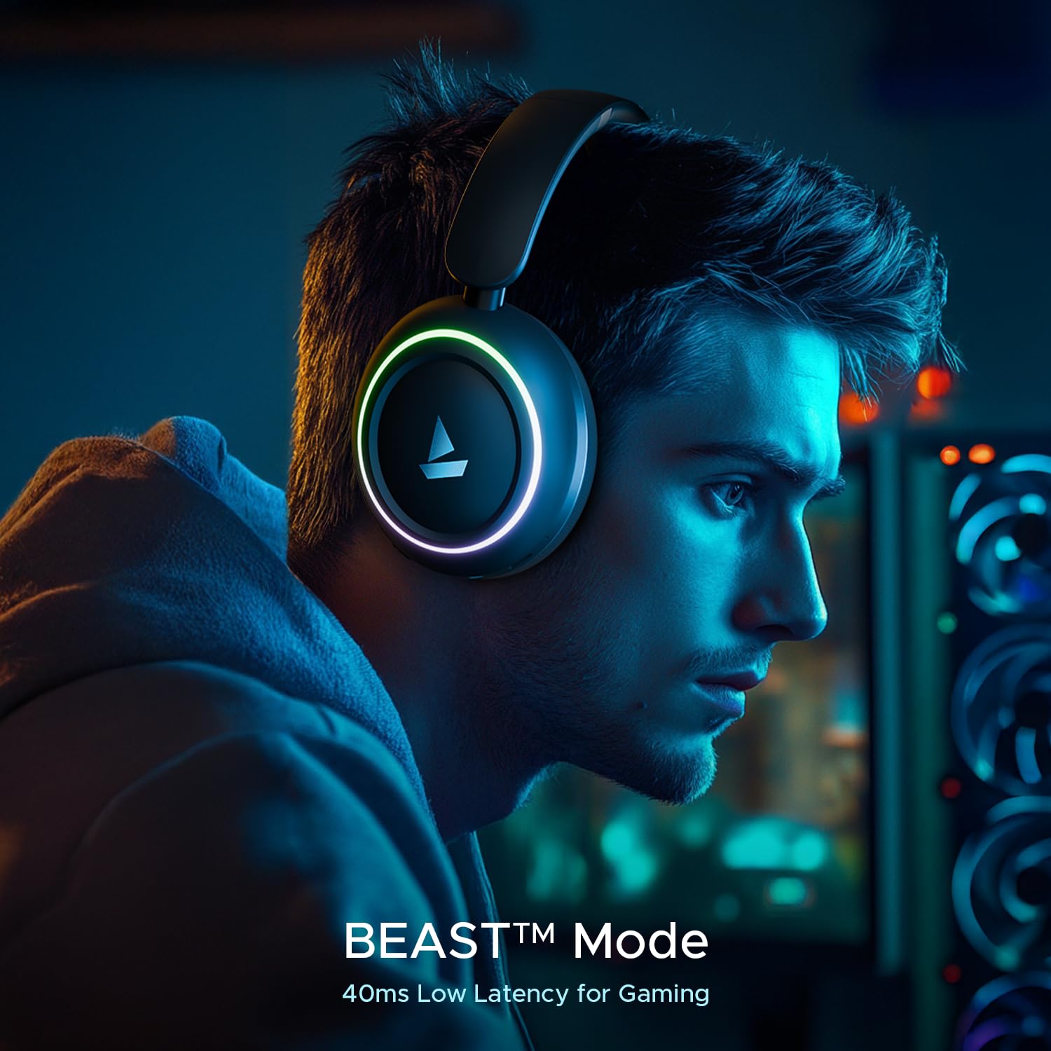 boAt Rockerz 480, RGB LEDs,6 Light Modes, 40mm Drivers,Beast Mode, 60H Battery, ENx Tech, Stream Ad Free Music via App Support, Bluetooth Headphones,... - Image 5